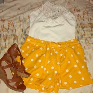 Mustard yellow polka dot shorts